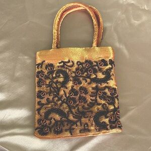 Vintage Elegant Copper Gold Silk Bead Embroidered Mini Bag